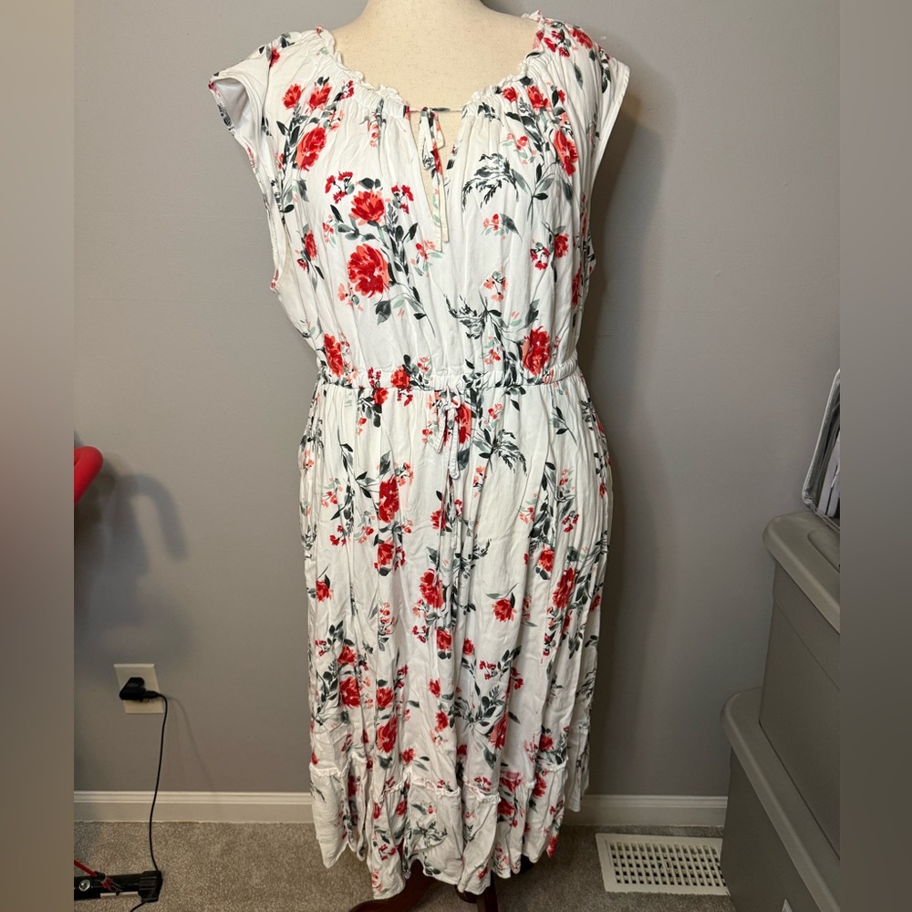 Torrid White Midi Dress with Red Floral Print